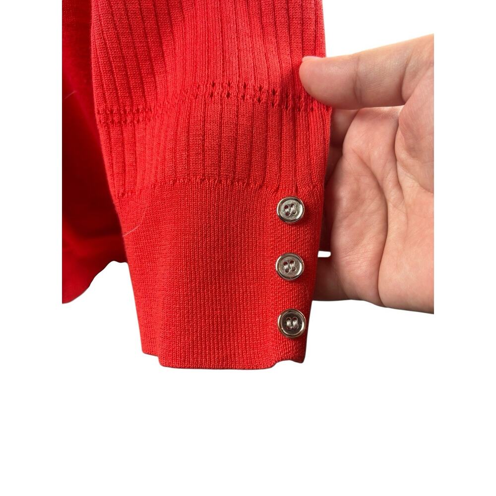 Orange Coral Open Front Knitted Short Cardigan 3/4 Sleeve Gold Hardware XL Rayon - Picture 3 of 5